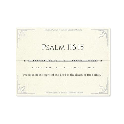 Loved Creations Morse Code Bracelets for Women, Christian Bible Verse Bracelets, Scripture S925 Sterling Silver Inspirational Faith Jewelry, Religious Gifts for Women - color: Psalm 116:15