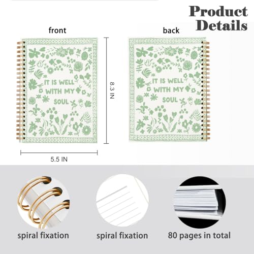 Christian Bible Spiral Notebook Journal Gifts for Women Teen Girl - color: green wildflower