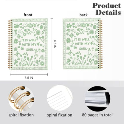 Christian Bible Spiral Notebook Journal Gifts for Women Teen Girl - color: green wildflower