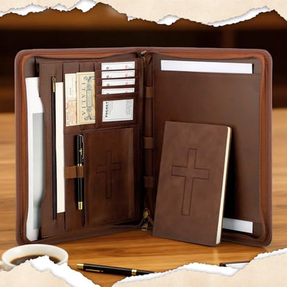 Fuyoooo 3 Pcs Pastor Appreciation Gifts Leather Portfolio Notebook Pen Men - style: Cross