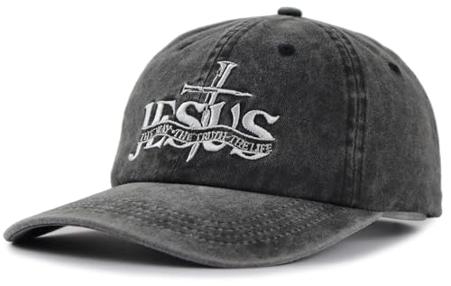 Christian Jesus Hat for Men Women, Adjustable Cotton Embroidered The Way The Truth The Life Baseball Cap - color: Black