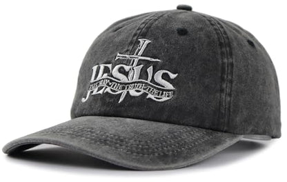 Christian Jesus Hat for Men Women, Adjustable Cotton Embroidered The Way The Truth The Life Baseball Cap - color: Black