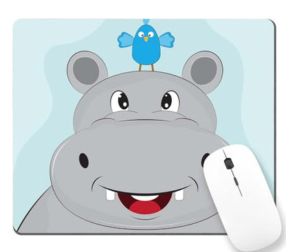 Cute Cartoon Head of Hippo with Small Bird Mouse Pad Non-Slip Rubber Base Gaming MousePads for Computers Laptop Office, 9.5"x7.9"x0.12" Inch(240mm x 200mm x 3mm) - color: WMJ124