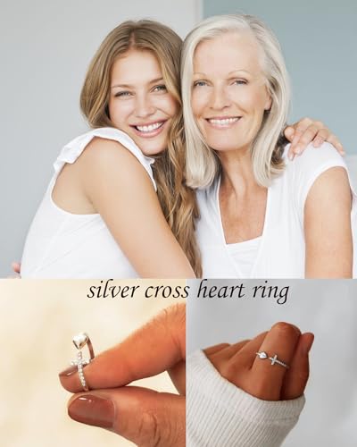 To My Daughter Ring from Mom 925 Sterling Silver Cross Ring Pray on/over/through It Rings Adjustable Anxiety Relief Rings Inspirational Cheer up Birthday Gifts for Daughter - color: A1:daughter ring