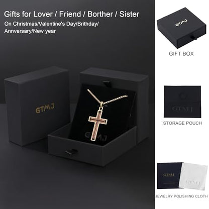 Wooden Cross Necklace for Men With Stainless steel And Black Ebony Adjustable Box Chain 24–26 inches Suitable for Everyday Wear And Christian Gifts for Men - color: Gold-A