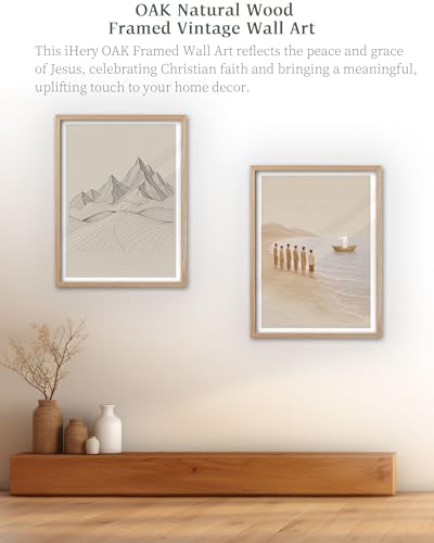 iHery 12x16in Jesus in the Wilderness Framed Christian Wall Art - color: Beige Framed Wilderness, size: 16"L x 12"W