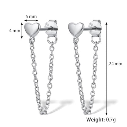 925 Sterling Silver CZ Moon Cross Heart Teardrop Chain Earrings for Women - color: Heart--Silver