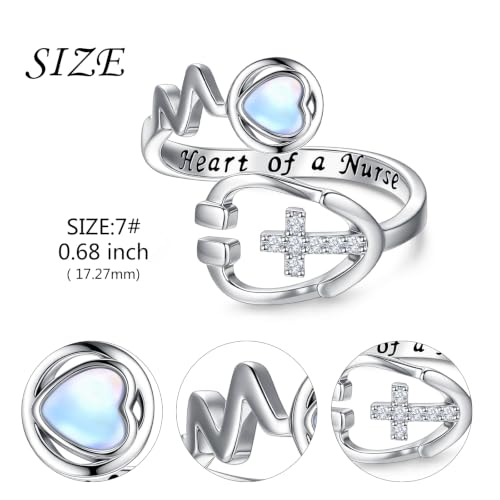 Ladytree Stethoscope Cross Adjustable Rings for Women 925 Sterling Silver