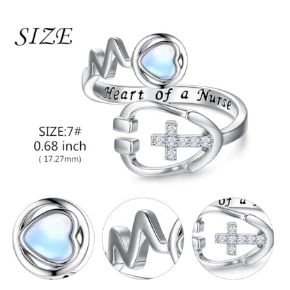 Ladytree Stethoscope Cross Adjustable Rings for Women 925 Sterling Silver