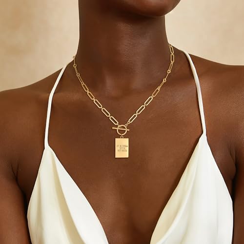 CHESKY Cross Necklace for Women Trendy, Dainty 14K Gold Plated Paperclip Charm Necklace for Womens Chunky Cross Pendant Necklace Gold Jewelry Religious Christian Gifts for Christians - color: IT IS WELL WITH MY SOUL