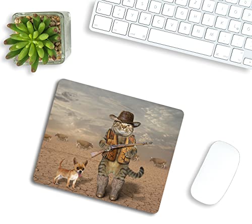 Rectangle Mouse Pad Funny Cat, Cowboy Cat and His Dog Premium-Textured Custom Mouse Mat Design,Washable Mousepads Non-Slip Rubber Base Computer Mousepad Personalized for Wireless Mouse - color: TSP161