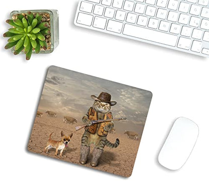 Rectangle Mouse Pad Funny Cat, Cowboy Cat and His Dog Premium-Textured Custom Mouse Mat Design,Washable Mousepads Non-Slip Rubber Base Computer Mousepad Personalized for Wireless Mouse - color: TSP161