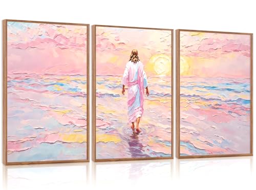 CHDITB 3Pcs Jesus Walking on Water Framed Canvas Wall Art 16x24 Inch - color: Jesus Walking on Water, size: 16"L x 24"W
