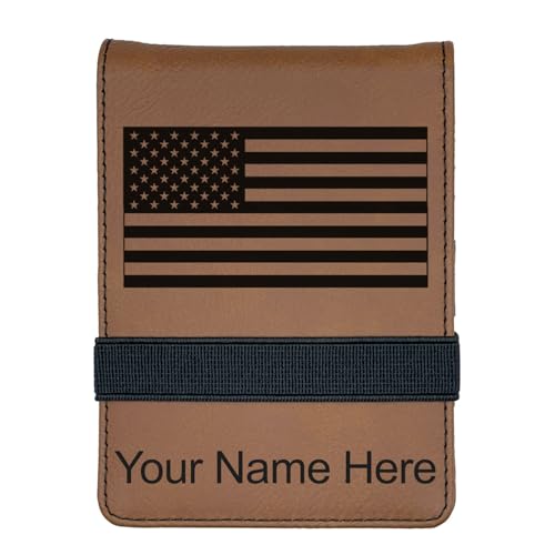 LaserGram Mini Padfolio with Notepad and Pen, Flag of the United States, Personalized Engraving Included (Dark Brown) - color: Dark Brown