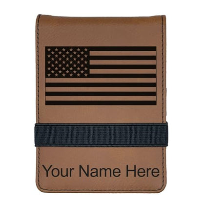 LaserGram Mini Padfolio with Notepad and Pen, Flag of the United States, Personalized Engraving Included (Dark Brown) - color: Dark Brown