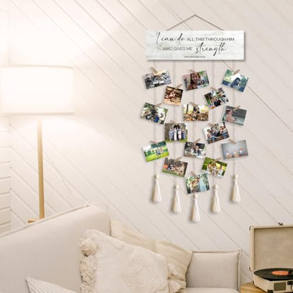 I Can Do All This Through Him Bible Verse Hanging Photo Display Wall Decor,Christian Picture Frames with Scripture,Family Picture Frames Collage Wall Decor for Christian