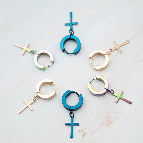 NEWITIN 9 Pairs Cross Earrings for Men Women Stainless Steel Earrings Set - color: Classic Colorful