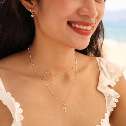 Turandoss Layered Cross Necklaces Stack for Women Girls, Christian Gift - color: Cross-Clip Bead