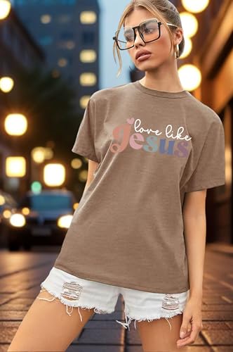 Christian Shirts for Women: Funny Bible Verse T-Shirts Faith Religious Sayings Short Sleeve Blouse Tees - color: Brown1, size: X-Large