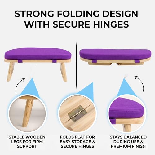Folding Meditation Bench | Removable Cushion, Wooden Seiza Kneeling Stool, Ergonomic Meditation Seat, for Home & Yoga Studio, Comfortable Posture (Purple) - color: Purple
