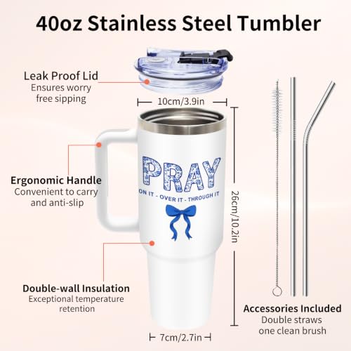 Pray 40 oz Tumbler with Handle and Straw, Christian Gifts for Women Girls - color: PRAY1