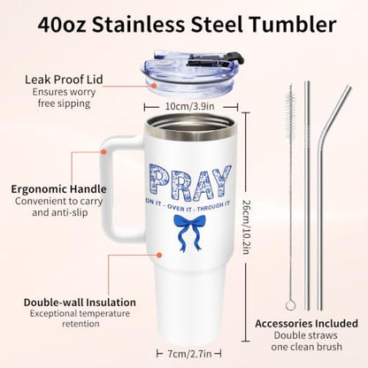 Pray 40 oz Tumbler with Handle and Straw, Christian Gifts for Women Girls - color: PRAY1
