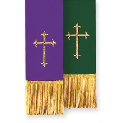 Trinity Church Supply Hunter Green and Purple Reversible Fleur-de-Lis Cross Bible Marker Church Communion Supplies Outdoor Indoor Party Table Cloth, 4 1/4 Inch x 37 1/2 Inch