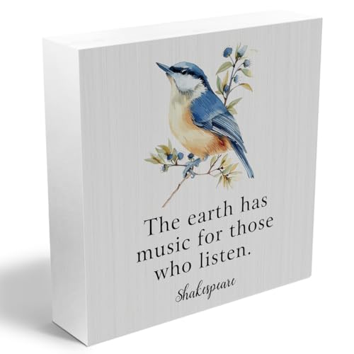 Spring Decor Wooden Box Sign, Watercolor Bird Desk Decorations, Bird Gifts - color: white 0349
