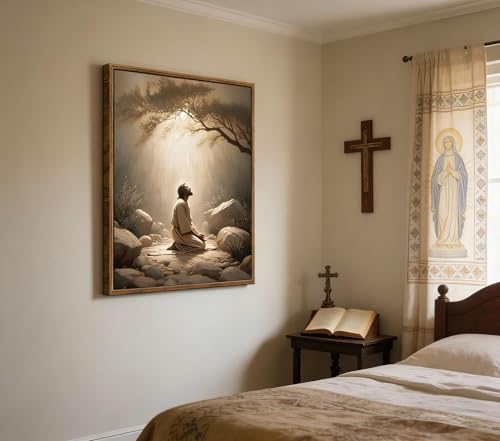 Framed Jesus Prayers Canvas Wall Art, God Divine Mercy Painting, 24x36in - color: Framed Jesus Prayers, size: 24x36in