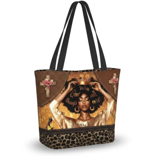 Women's Canvas Tote Bag with Zipper, Large Capacity Shoulder Bag for Work, Travel & Daily Use, Gifts for Mom - color: With God All Things Are Possible