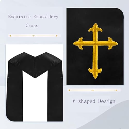 Clergy Stole & Choir Stole with Cross Embroidery 60'' (Pink) - color: Black