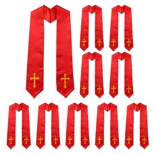 10 PC Clergy Stole & Choir Stole Bulk 60/72" - color: Red, size: 72 inch
