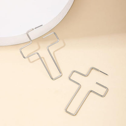 Cross Hoop Earrings Big Circle Hoop Earrings for Women Christian Jewelry - color: C-S