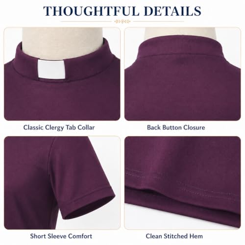 Men's T-Shirt Sleeves Tab Collar Clergy Minister Priest Outfit Priest Costume Shirt Tops - color: Purlpe, size: X-Large