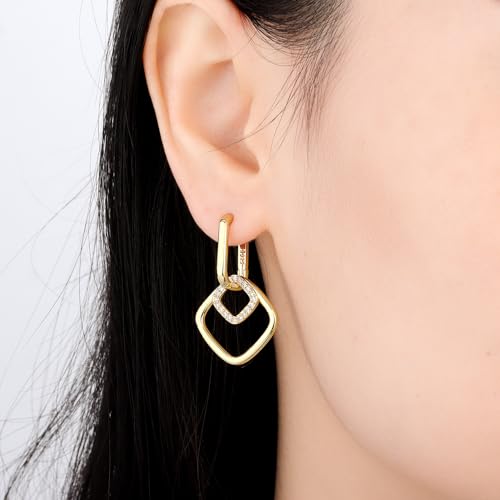 925 Sterling Silver Hoop Earrings Drop Dangle Earrings for Women Hypoallergenic Earring Trendy Huggie Earring Cute Graduation Birthday Gifts Jewelry for Women - color: French square earrings