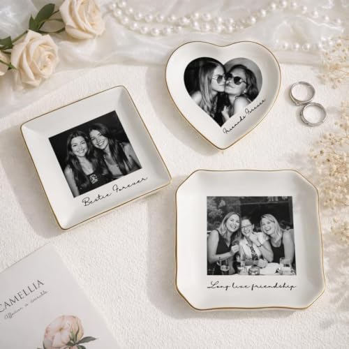 Personalized Photo Ring Dish for Best Friend, Custom Jewelry Dish with Picture & Names, Bestie Gifts for Women, BFF Soul Sister Friendship Keepsake, Birthday Christmas Wedding - color: Photo Ring Dish