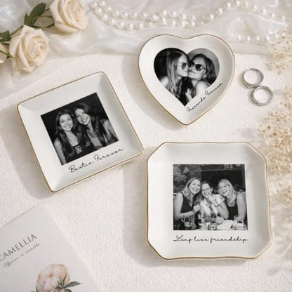 Personalized Photo Ring Dish for Best Friend, Custom Jewelry Dish with Picture & Names, Bestie Gifts for Women, BFF Soul Sister Friendship Keepsake, Birthday Christmas Wedding - color: Photo Ring Dish
