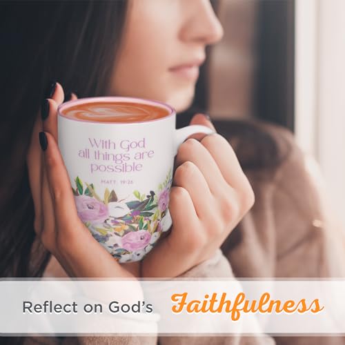 Christian Art Gifts Inspirational Ceramic Coffee & Tea Scripture Mug for Women: All Things are Possible Encouraging Bible Verse, Cute Microwave & Dishwasher Safe Drinkware, White & Pink Floral, 12 oz. - color: White & Pink Floral/All Things are Possible,