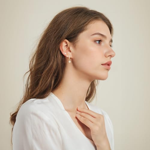Angelady Gold Hoop Earrings Set for Women, Dainty 14K Gold Plated Flower Moon Cross Dangle Earrings, Hypoallergenic Huggie Hoop Earring Stacks, Stud Earrings for Women Trendy Jewelry Gift - color: Gold1