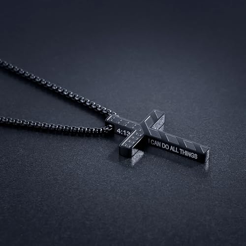 Cross Necklace for Men Christmas Gift Cross Pendant Strength Bible Verse Stainless Steel Necklaces - style: US-Flag cross necklace
