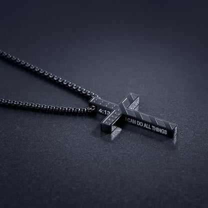 Cross Necklace for Men Christmas Gift Cross Pendant Strength Bible Verse Stainless Steel Necklaces - style: US-Flag cross necklace