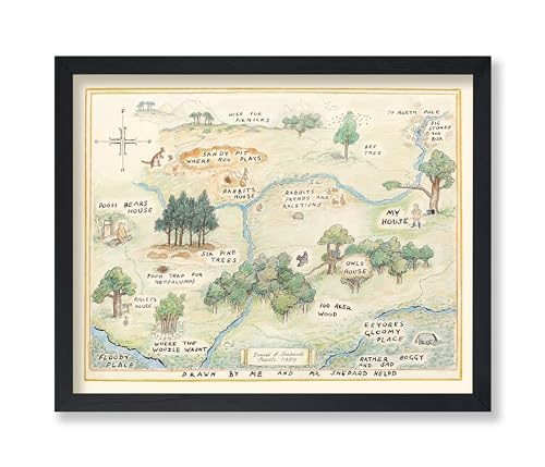 Monem Art Winnie Poster - Hundred Acre Woods Map Print - Classic Storybook Art - Nursery & Kids Room Décor - Winnie Bear Map Artwork - Gift for Boys, Girls & Parents - 11x14 Unframed Wall Art - color: Multicolor, size: 11"L x 14"W