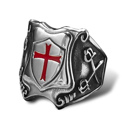 bahamut Knights Templar Cross Ring for Men Stainless Steel Vintage Crusader Amulet Religious Medieval Rings Holy Knight Jewelry Gifts