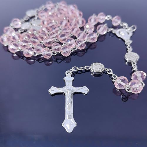 Rosary Beads for Women, Catholic Rosary Necklace, Exquisite Gifts Perfect for Prayer, Weddings, Baptisms - color: Pink