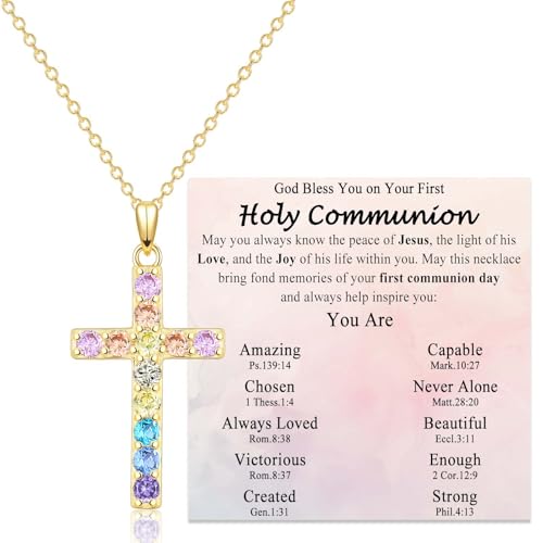 Gold Cross Necklace for Little Girl Daughter Granddaughter Niece Sister - color: First Communion