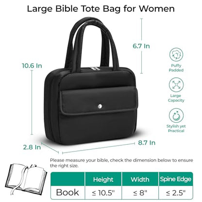 WOBAGMEN Puffy Bible Cover Case for Women with Study Supplies,Soft Bible Bag with Highlighters for Girls, Bible Journaling Kit Christmas Christian Gift for Women (Black, M) - color: Black