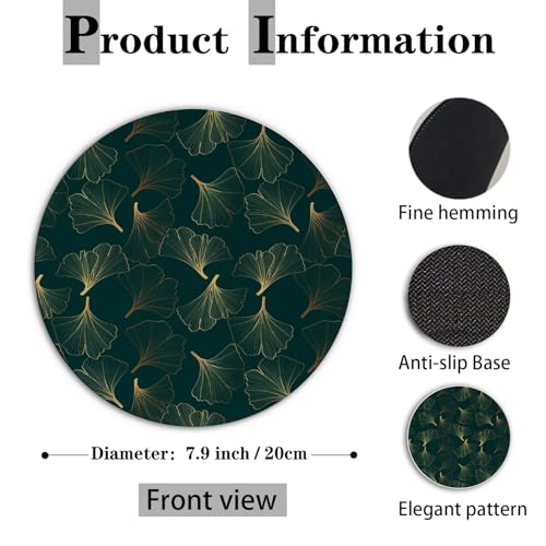 Golden Green Ginkgo Leaf Floral Mouse Pad for Desk, Dark Green Ginkgo Botanical Mousepads for Wireless Mouse Computers Laptop Home Office Supplies Accessories, 7.9x7.9 Inch - color: color 17