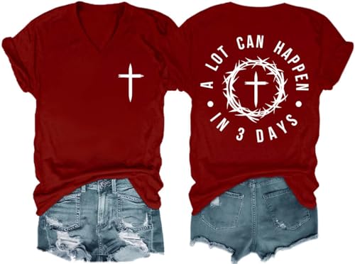 A Lot Can Happen in 3 Days Shirt, Funny Christian Shirts Men Alot Can Happen in Three Days Faith Cross Tshirt - color: Wine-1, size: 3X-Large