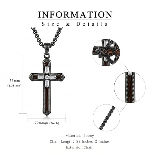 Cross Necklace for Men 925 Sterling Silver Cross Ebony Wooden Ankh Raven Praying Hands Crucifix Amulet Religious Jewelry Gifts for Men Women - color: Cross18