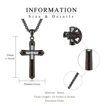 Cross Necklace for Men 925 Sterling Silver Cross Ebony Wooden Ankh Raven Praying Hands Crucifix Amulet Religious Jewelry Gifts for Men Women - color: Cross18